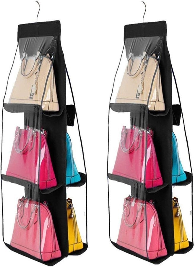 GBMI Handbag Organizer, Bag Organiser for Ladies Handbags, Purse, Clutch, clothes organiser for wardrobe, Purse Organiser With Hanger, Women, Non-Woven (6 Pocket- 90 X 35 X 35 Cm (Pack Of 2), Black) - Image 1